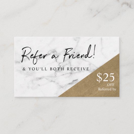 Empfehlen Sie einem Freund Elegantes Marmor & Gold Visitenkarte (Vorderseite)