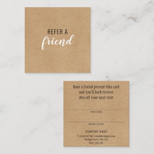Empfehlen Sie einem Freund Rustic Kraft Empfehlungskarte (Vorne/Hinten)