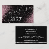 Empfehlen Sie einen Freund - Rosa Glitzer - Silber Empfehlungskarte (Vorne/Hinten)