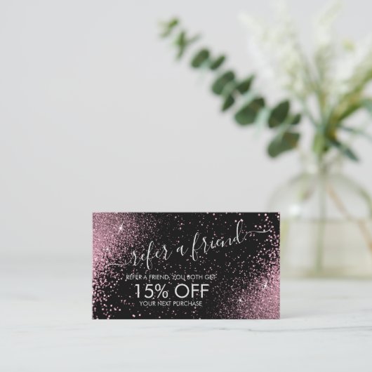 Empfehlen Sie einen Freund - Rosa Glitzer - Silber Empfehlungskarte (Stehend Vorderseite)