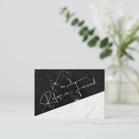 Empfehlen Sie einen Schwarz-weißen Marmorsalon Empfehlungskarte (Stehend Vorderseite)