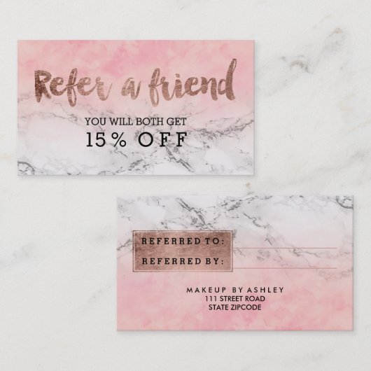 Empfehlungs-Rosengoldtypographie Watercolormarmor Empfehlungskarte (Vorne/Hinten)