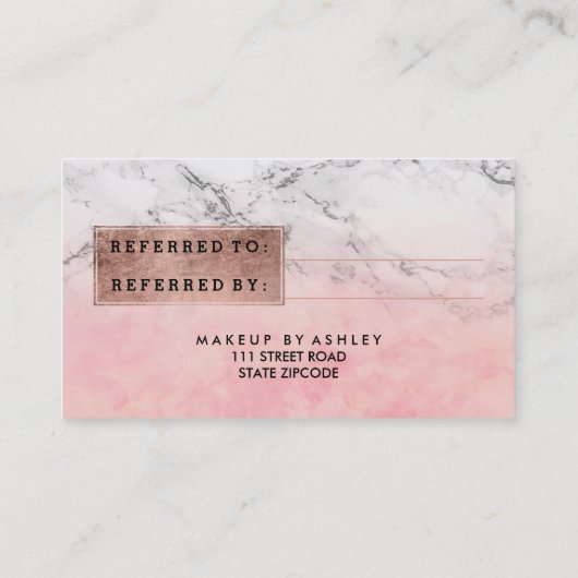 Empfehlungs-Rosengoldtypographie Watercolormarmor Empfehlungskarte (Rückseite)