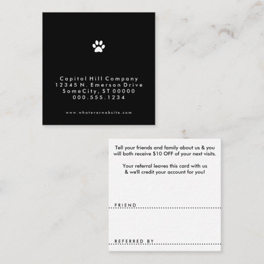 Empfehlungshaustier-Tatzenquadrat Empfehlungskarte (Vorne/Hinten)