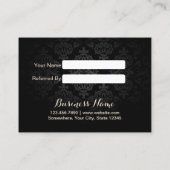 Empfehlungskarte | Elegantes Dark Damask Gold Scri (Rückseite)