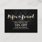 Empfehlungskarte | Elegantes Dark Damask Gold Scri (Vorderseite)