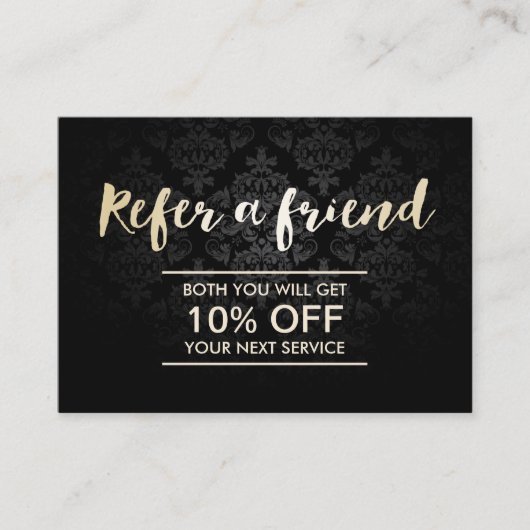 Empfehlungskarte | Elegantes Dark Damask Gold Scri (Vorderseite)