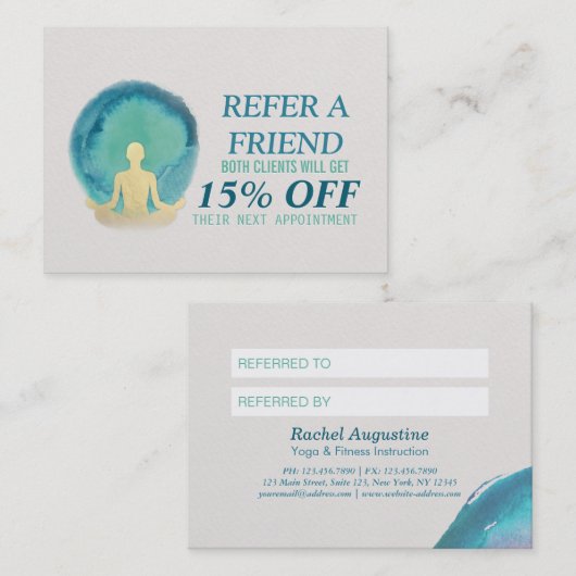 Empfehlungskarte für den aquamarinen Gold Watercol (Vorne/Hinten)