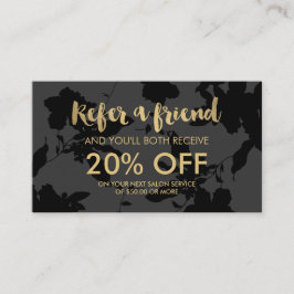 Empfehlungskarte für den Black Floral Gold Text Sa