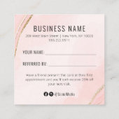 Empfehlungskarte für helle Peachy Pink und Gold Quadratische Visitenkarte (Rückseite)