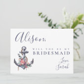 Empfehlungskarte für Nautic Floral Anchor Bridesma Einladung (Stehend Vorderseite)