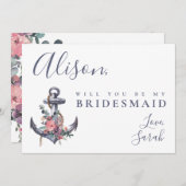 Empfehlungskarte für Nautic Floral Anchor Bridesma Einladung (Vorne/Hinten)