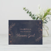 Empfehlungskarte für Navy Blue & Rose Gold Flower  (Stehend Vorderseite)