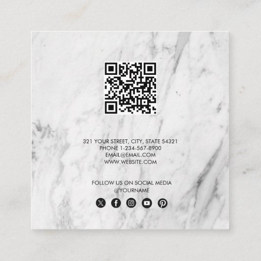 Empfehlungskarte für Unternehmen aus weißem Marmor Quadratische Visitenkarte (Rückseite)