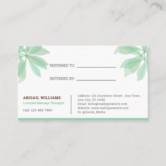Empfehlungskarte: Massagetherapeut Visitenkarte (Rückseite)