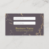 Empfehlungskarte Moderner Salon Gold & Lila Marmor (Rückseite)