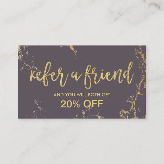Empfehlungskarte Moderner Salon Gold & Lila Marmor (Vorderseite)
