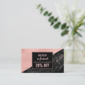 Empfehlungskarte Rose Gold Marble Beauty Salon Cus (Stehend Vorderseite)