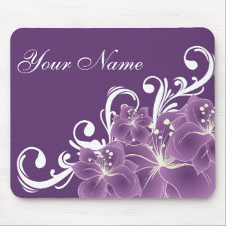 Empfindliche lila und weiße Blumen Mousepad