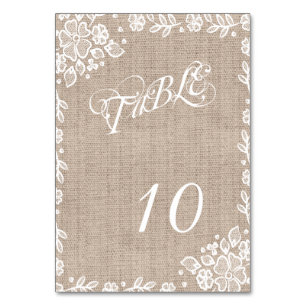 Empfindliche Spitze-Leinwand-rustikale Wedding Tischnummer