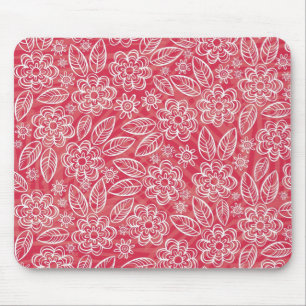 empfindliche weiße Blumen auf Rot Mousepad