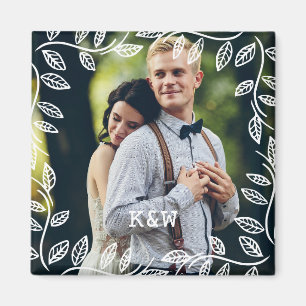 Empfindlicher Blätter-Rahmen-mit Monogramm Foto Magnet