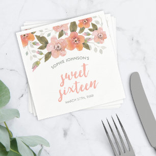 Empfindlicher Blumenpfirsich 16. Geburtstag Serviette