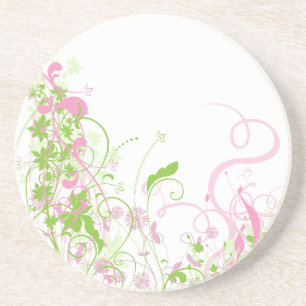 Empfindlicher rosa u. grüner BlumenWirbel Getränkeuntersetzer