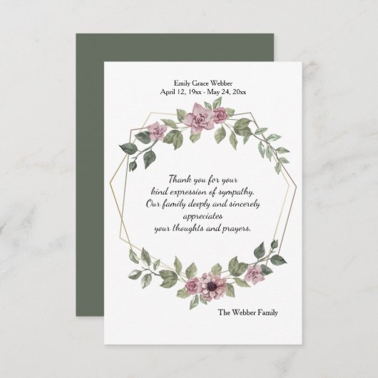 Empfindliches BlumenBeileid danken Ihnen zu Einladung (Vorne/Hinten)