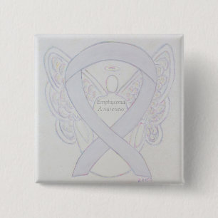 Emphysema Awareness Angel Pearl Ribbon Custom Butt Button