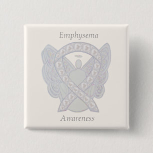 Emphysema Awareness Angel Pearl Ribbon Custom Butt Button