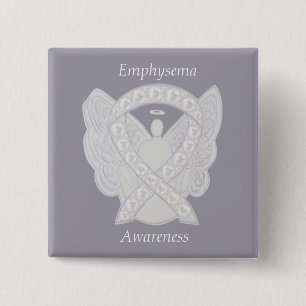 Emphysema Awareness Angel Pearl Ribbon Custom Butt Button