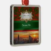 Empire St Bldg Sunset NYC Red Green Damask Xmas Silbernes Ornament (Rechts)