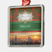Empire St Bldg Sunset NYC Red Green Damask Xmas Silbernes Ornament (Links)