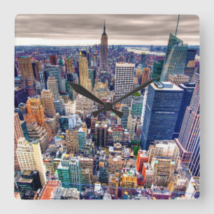Empire State Building and Midtown Manhattan Quadratische Wanduhr