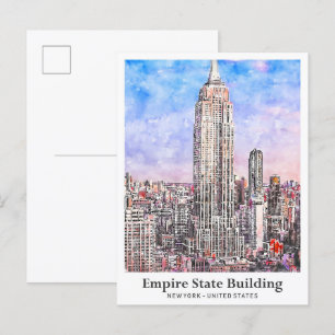Empire State Building New York Aquarell-Skizze Postkarte