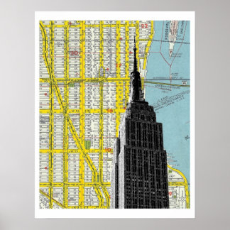 Empire State Gebäude mit NYC Streetmap Background Poster