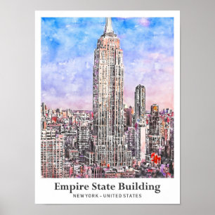 Empire State Gebäude New York Aquarell Sketch Poster