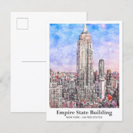 Empire State Gebäude New York Aquarell Sketch Postkarte