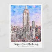 Empire State Gebäude New York Aquarell Sketch Postkarte (Vorderseite)
