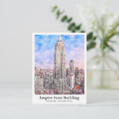 Empire State Gebäude New York Aquarell Sketch Postkarte (Stehend Vorderseite)