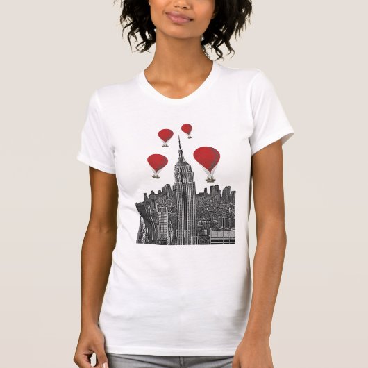 Empire State Gebäude und Red Hot Air Balloons T-Shirt (Vorderseite)