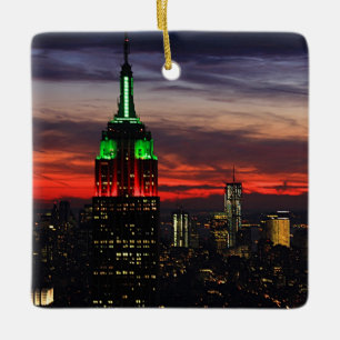 Empire State Gebäude - Weihnachtsfarben Sonnenunte Keramikornament