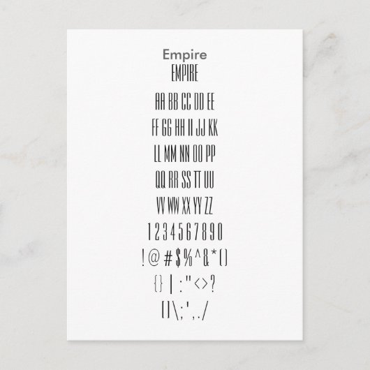 Empire - Zazzle Schriftart - Musterblatt Postkarte (Vorderseite)