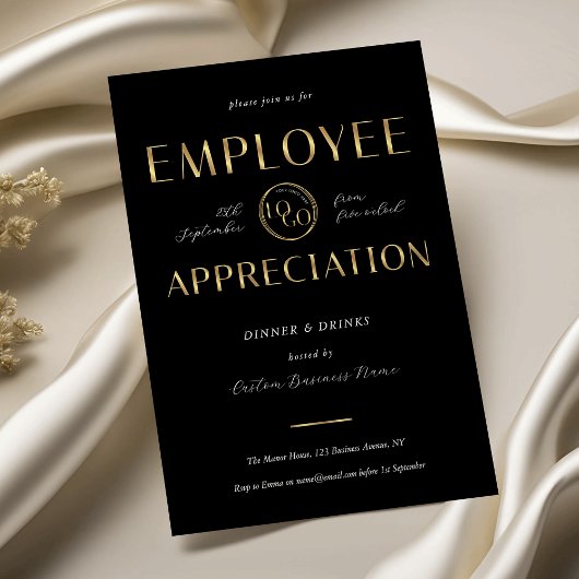 Employee Appreciation Black & Gold Logo Business Einladung