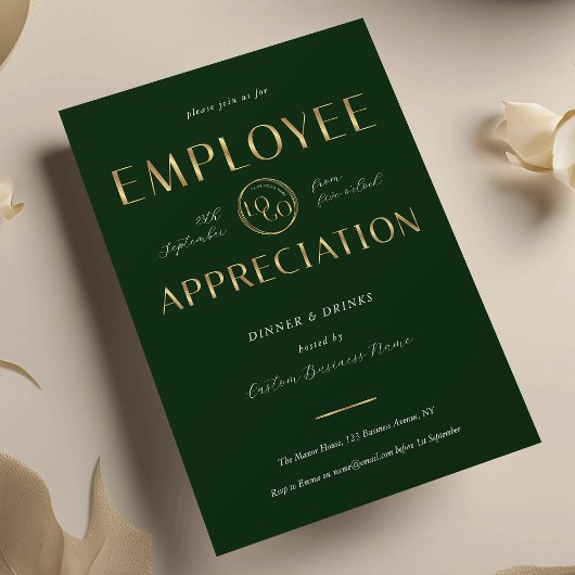 Employee Appreciation Green & Gold Logo Business Einladung