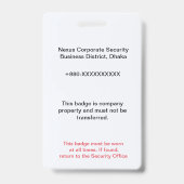 Employee Badge | Security ID – Photo Card Ausweis (Rückseite)