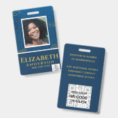 EMPLOYEE FOTO ABZEICHEN QR Code Barcode Blue Gold Ausweis (Front & Back)