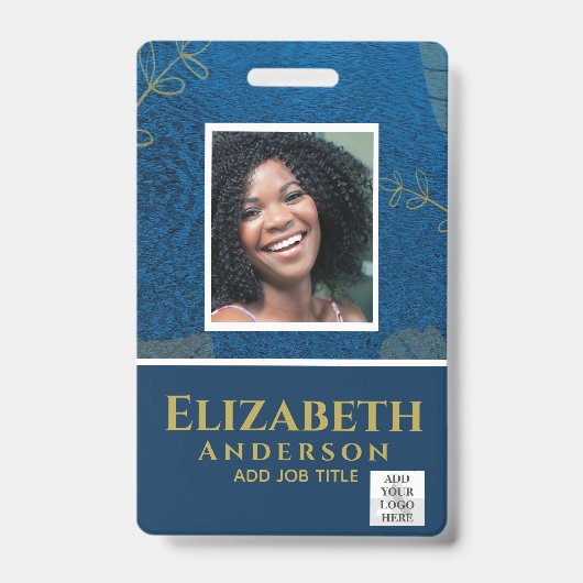 EMPLOYEE FOTO ABZEICHEN QR Code Barcode Blue Gold Ausweis (Front)