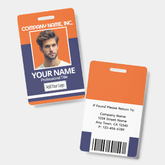 Employee Photo Badge-Orange, White, Navy Blue Ausweis